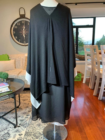 Merino Overlay - Black Merino with White Chiffon Border - OSFA