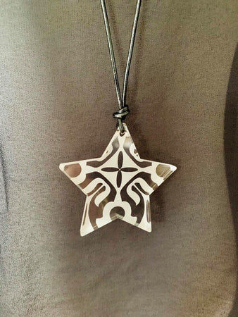 Small Clear Etched Solid Star Necklace