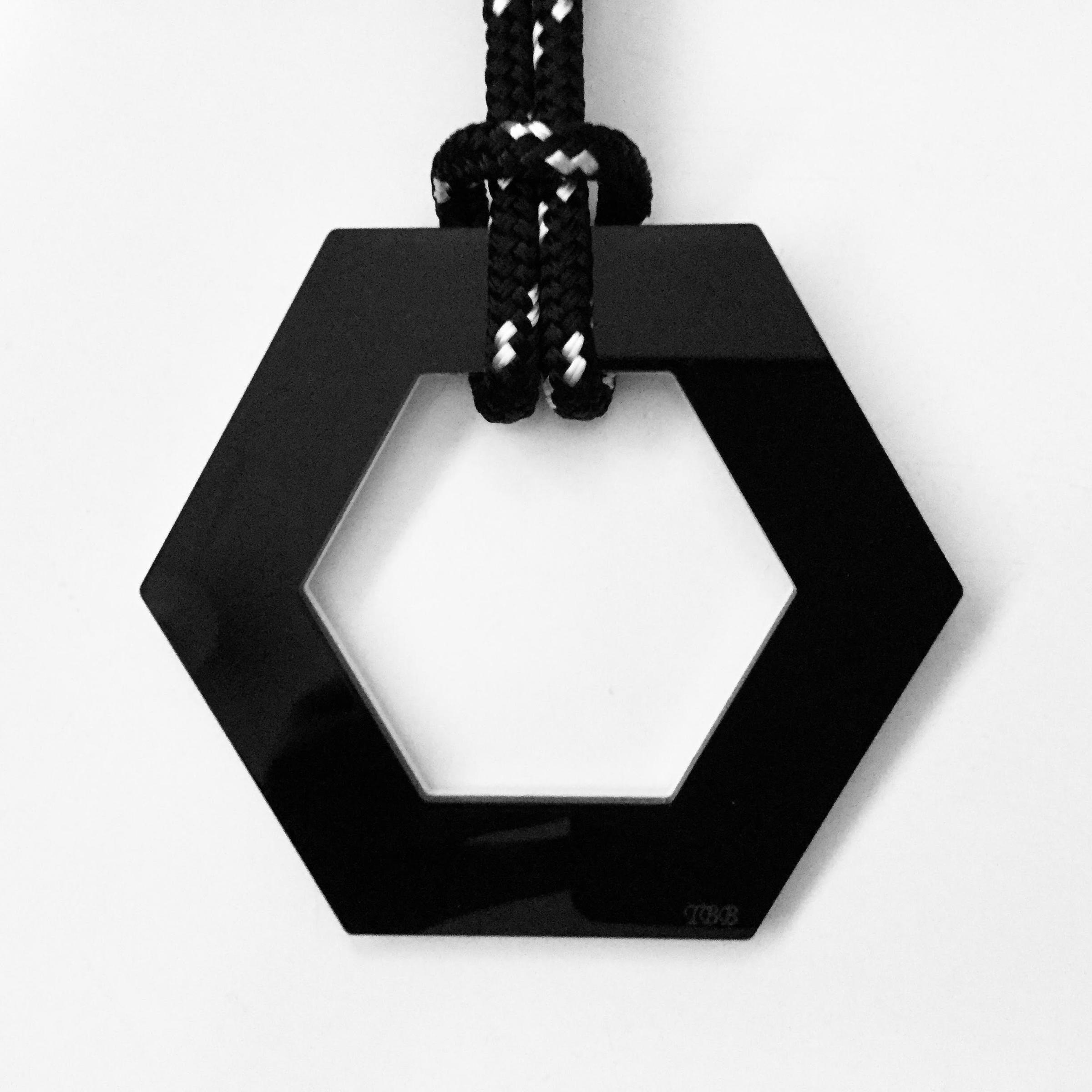 Large Black & White Open Hexagon Necklace