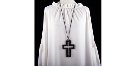 Large Black Etched Cross Necklace