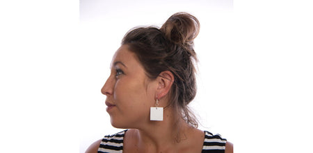 White Solid Square Earrings
