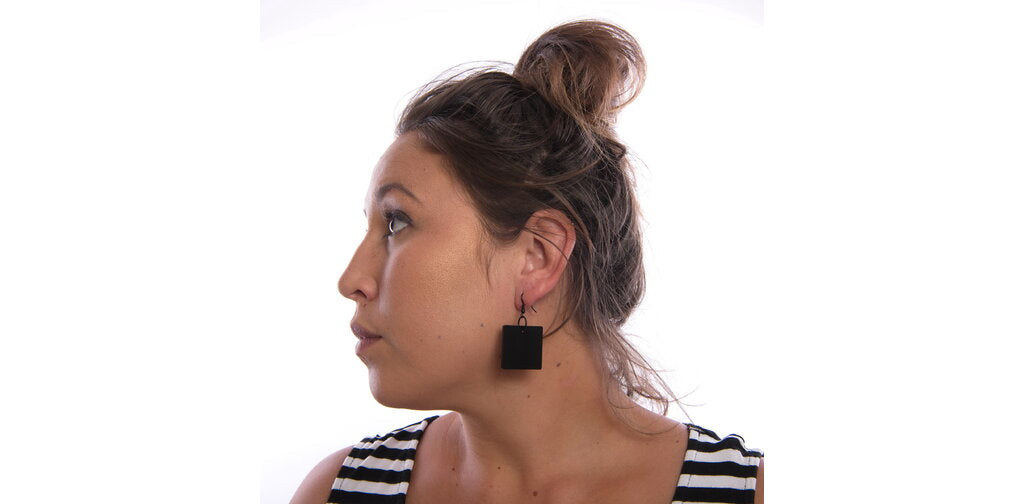 Black Solid Square Earrings