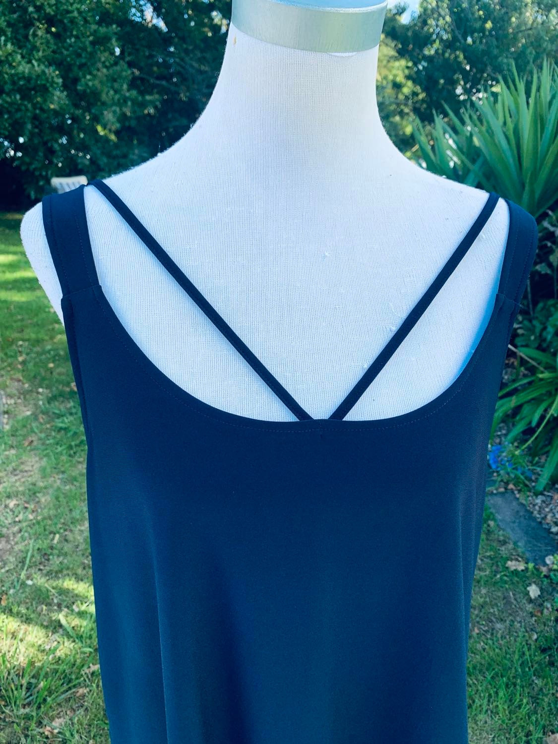 Layering Singlet - Black, Navy, White and Black and White Stripe long length with Band Detail at the Neckline Essential Basics by Cashews 8-24