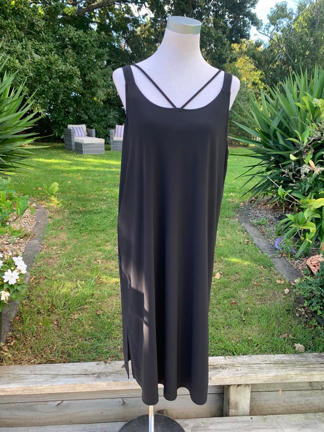 Layering Singlet - Black, Navy, White and Black and White Stripe long length with Band Detail at the Neckline Essential Basics by Cashews 8-24