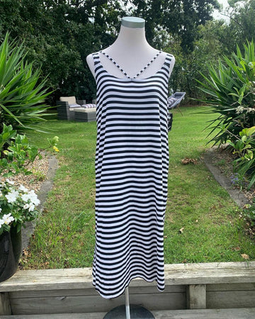 Layering Singlet - Black, Navy, White and Black and White Stripe long length with Band Detail at the Neckline Essential Basics by Cashews 8-24