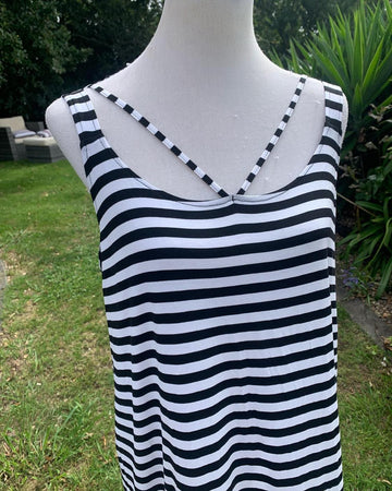 Layering Singlet - Black, Navy, White and Black and White Stripe long length with Band Detail at the Neckline Essential Basics by Cashews 8-24