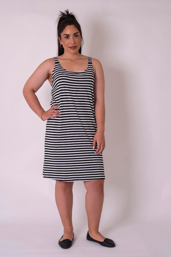 Layering Singlet - Black and Black and White Stripe long length, Essential Basics by Cashews 10-26