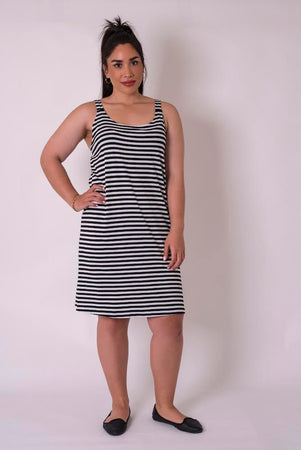 Layering Singlet - Black and Black and White Stripe long length, Essential Basics by Cashews 10-26