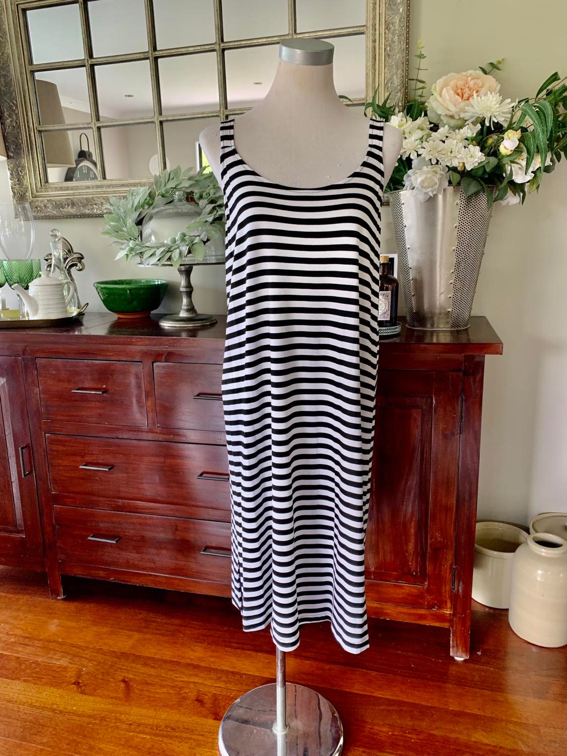 Layering Singlet - Black and Black and White Stripe long length, Essential Basics by Cashews 10-26