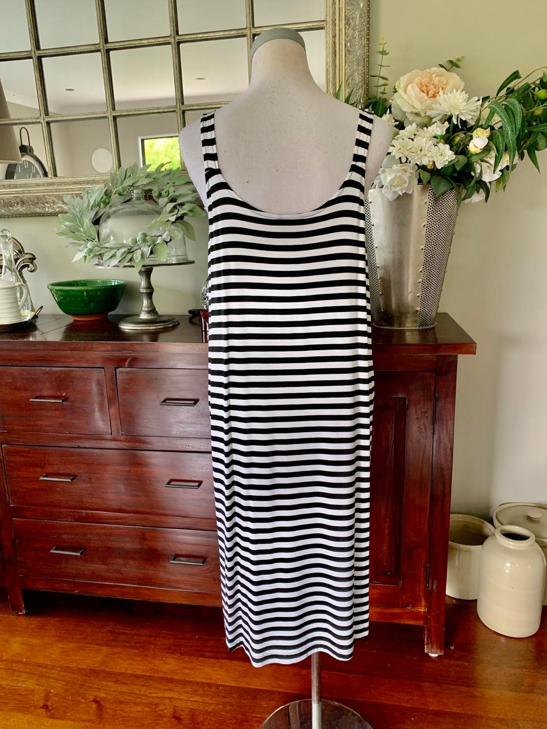 Layering Singlet - Black and Black and White Stripe long length, Essential Basics by Cashews 10-26