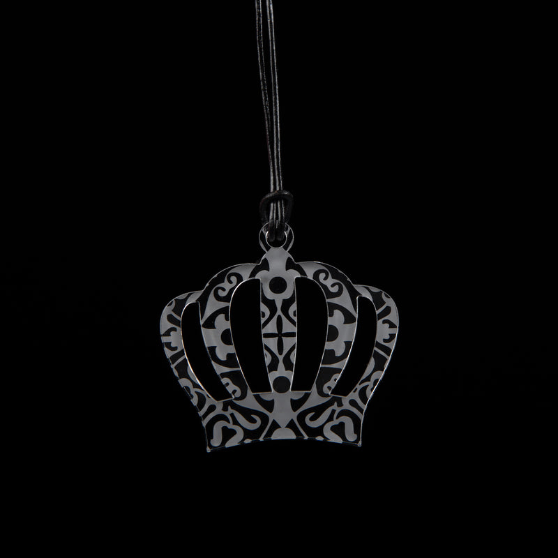 Large Clear Etched Crown Necklace