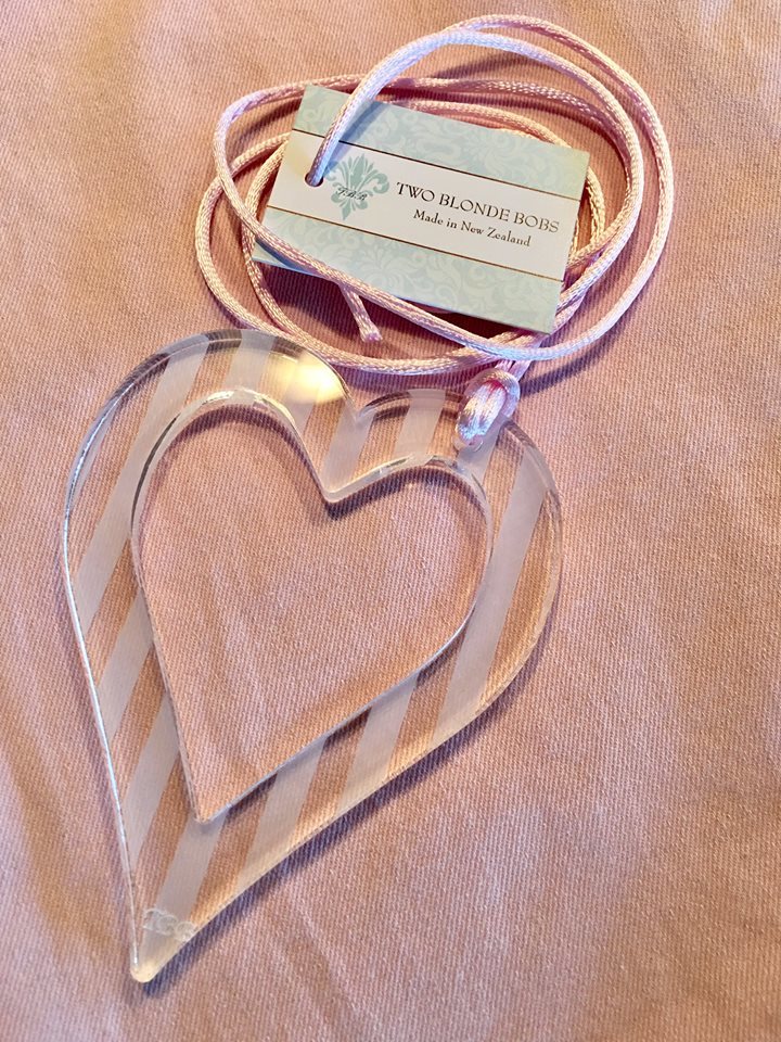 Breast Cancer Clear Striped Perspex Heart "Beverley"