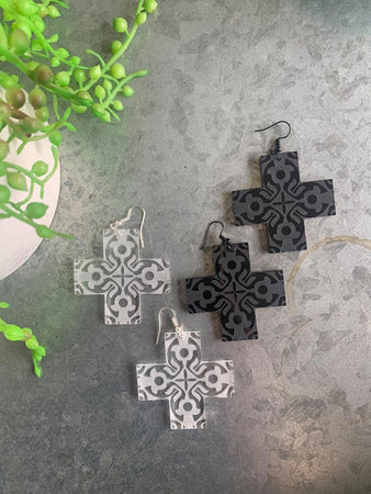 Black Etched Plus Sign Earrings