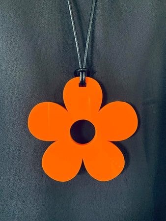 Large Solid Orange Daisy Necklace the