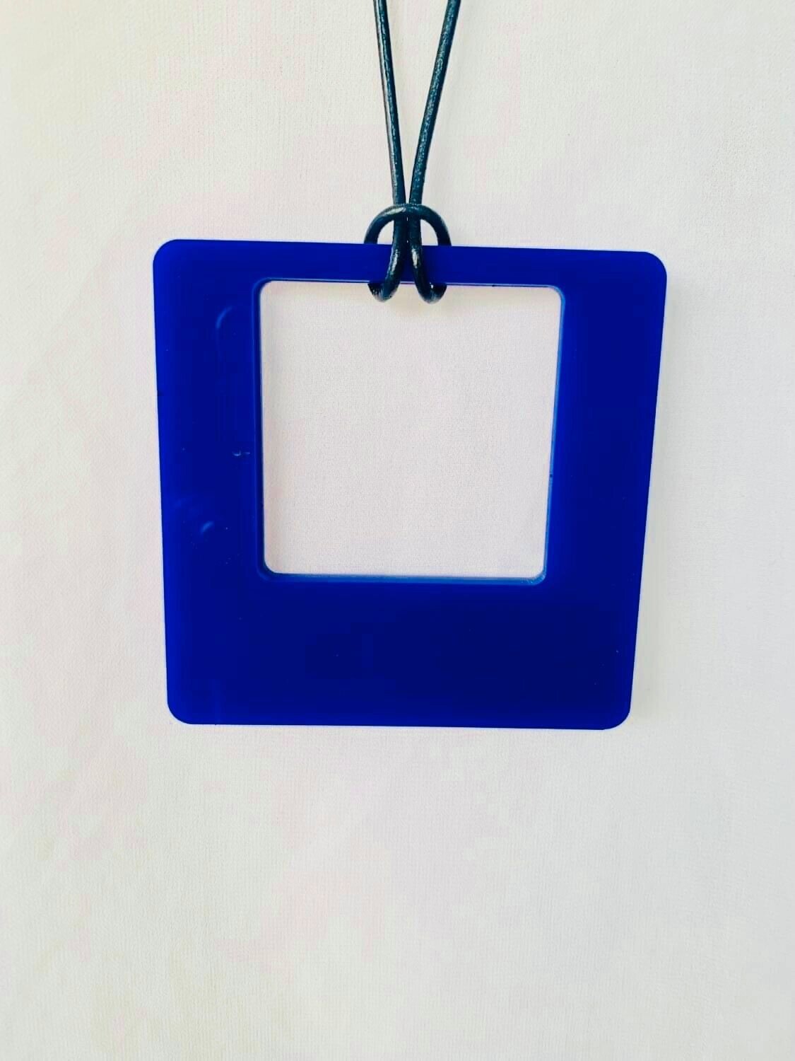 Large Cobalt Blue Retro Square Necklace