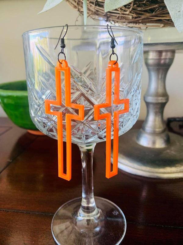 Orange Open Cross Earrings