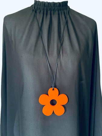 Large Solid Orange Daisy Necklace the