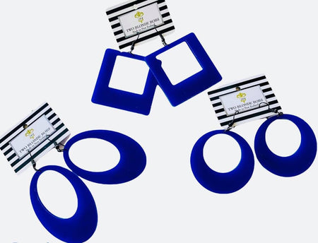 Large Cobalt Blue Retro Square Earrings