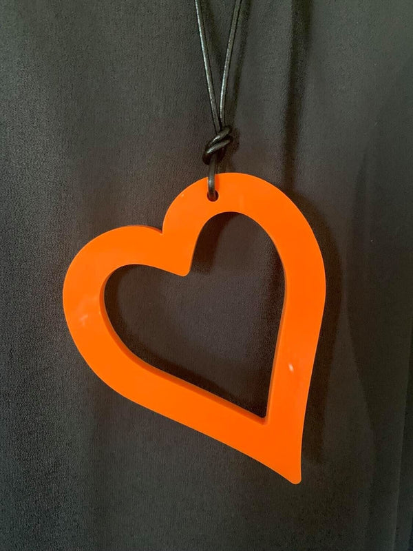 Large Orange Open Heart Necklace
