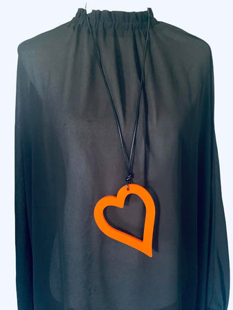 Large Orange Open Heart Necklace