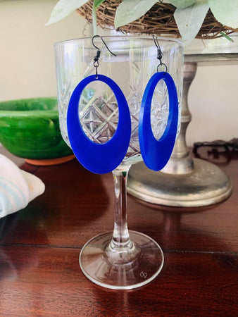 Large Cobalt Blue Retro Oval Earrings