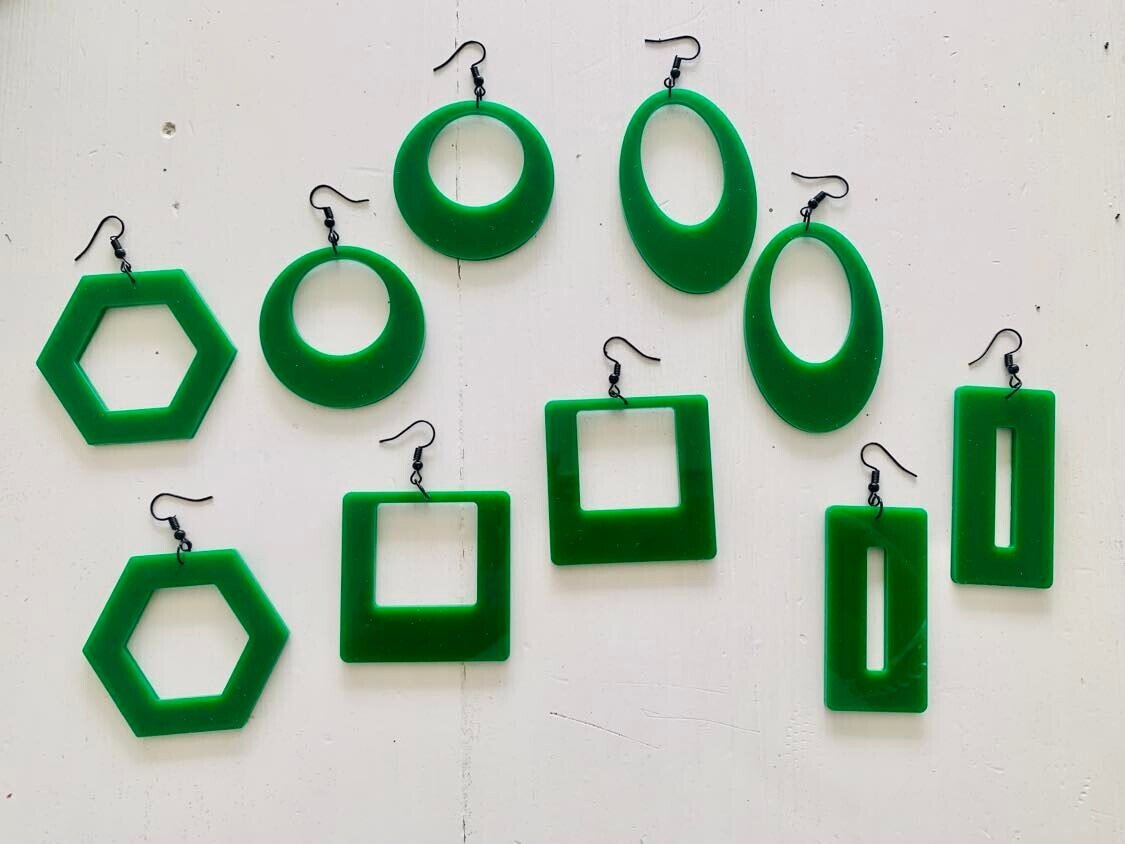 Green Rectangle Earrings