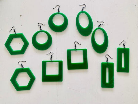 Green Rectangle Earrings