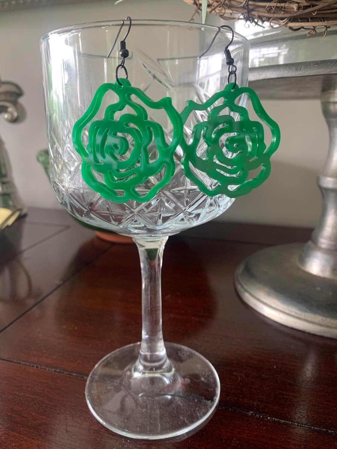 Green Rose Earrings
