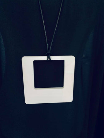 Large White Retro Square Necklace