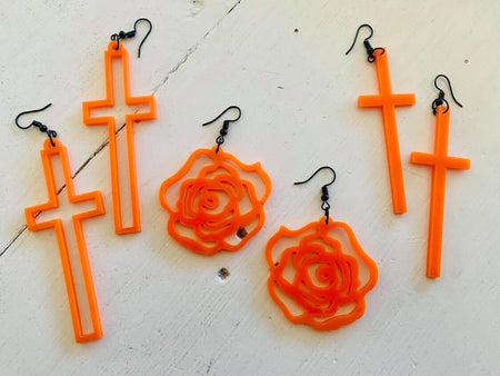 Orange Rose Earrings