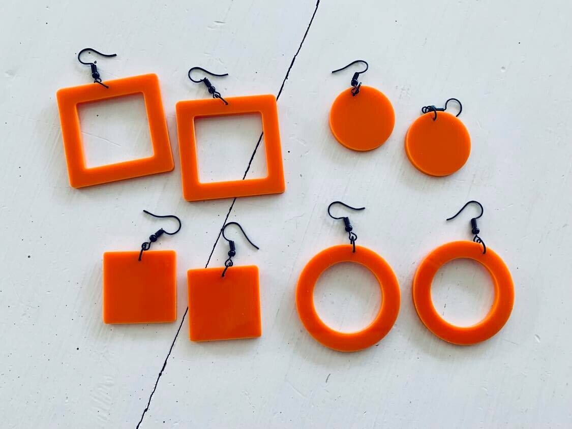 Orange Open Square Earrings