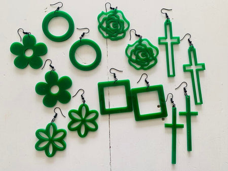Green Open Cross Earrings