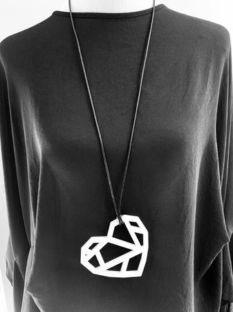 Large White Geometric Heart Necklace
