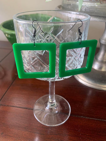 Green Open Square Earrings