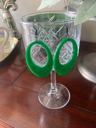Large Green Retro Oval Earrings