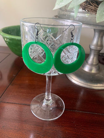 Large Green Retro Circle Earrings