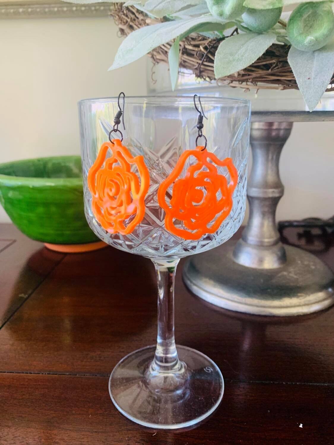 Orange Rose Earrings