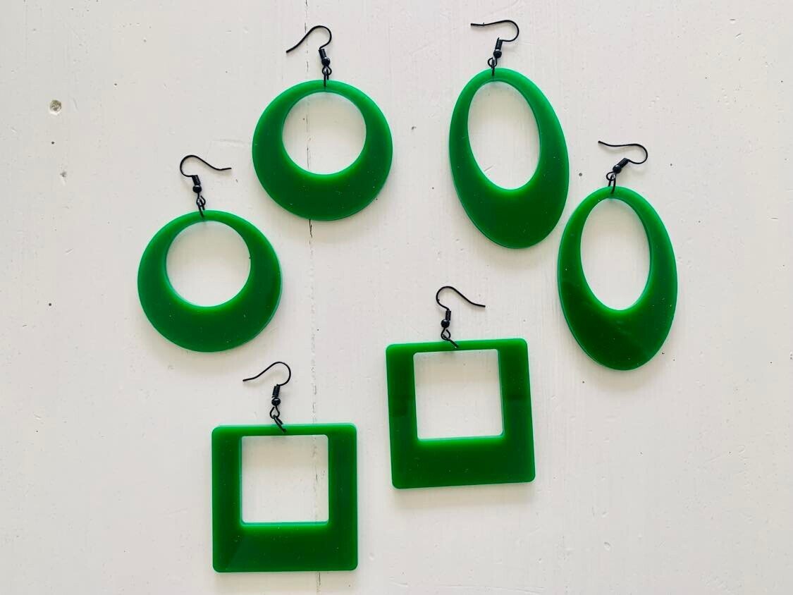 Large Green Retro Square Earrings