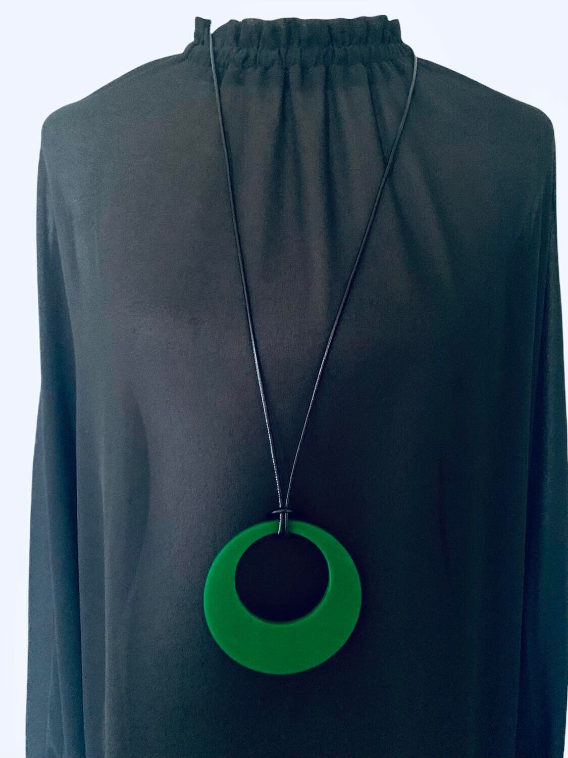 Large Green Retro Circle Necklace