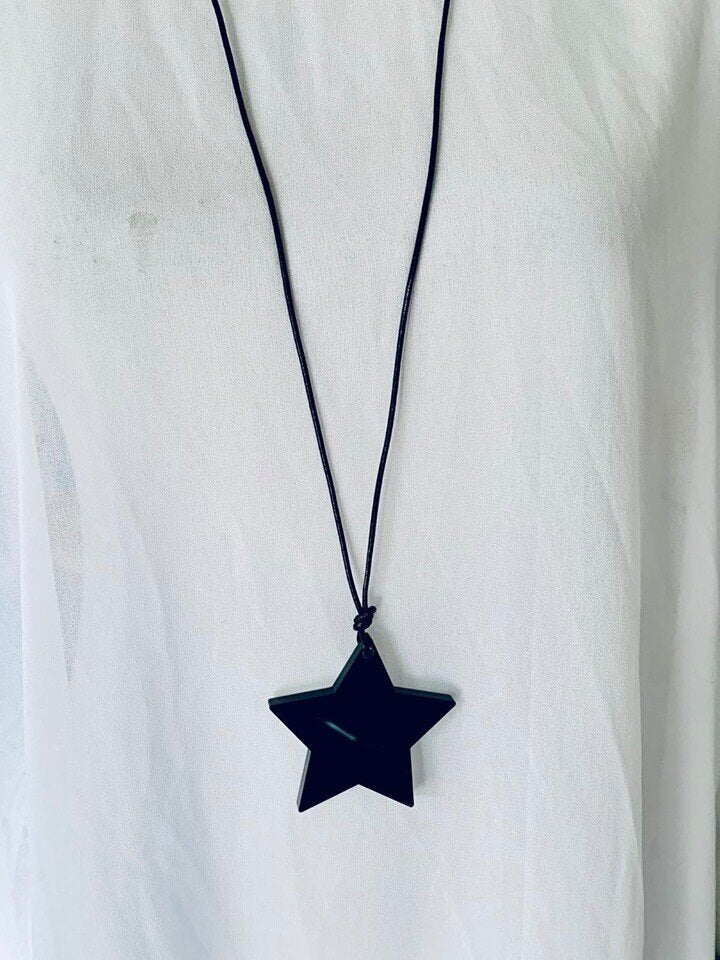 Small Black Solid Star Necklace