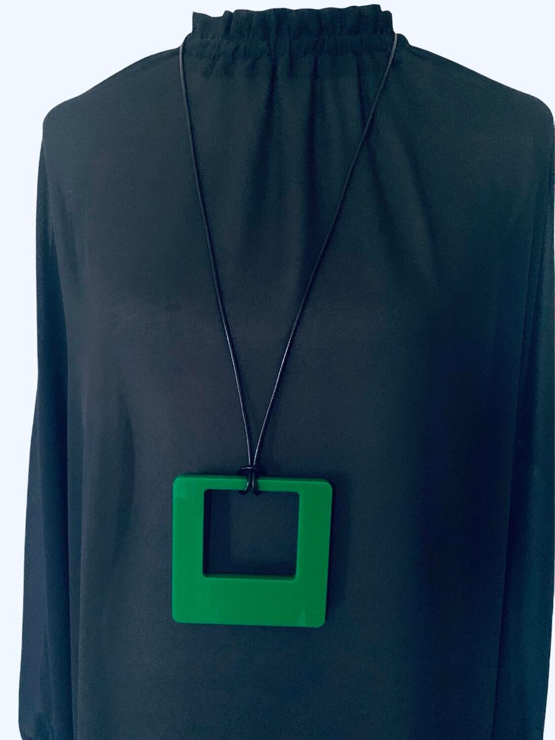 Large Green Retro Square Necklace
