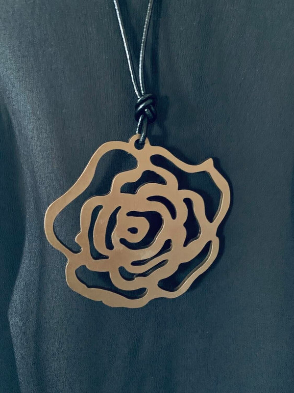 Large Bronze Rose Necklace