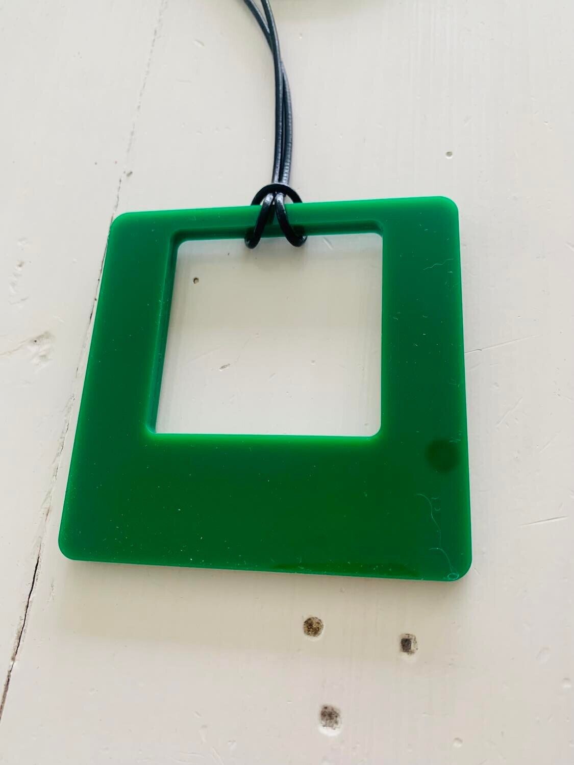 Large Green Retro Square Necklace