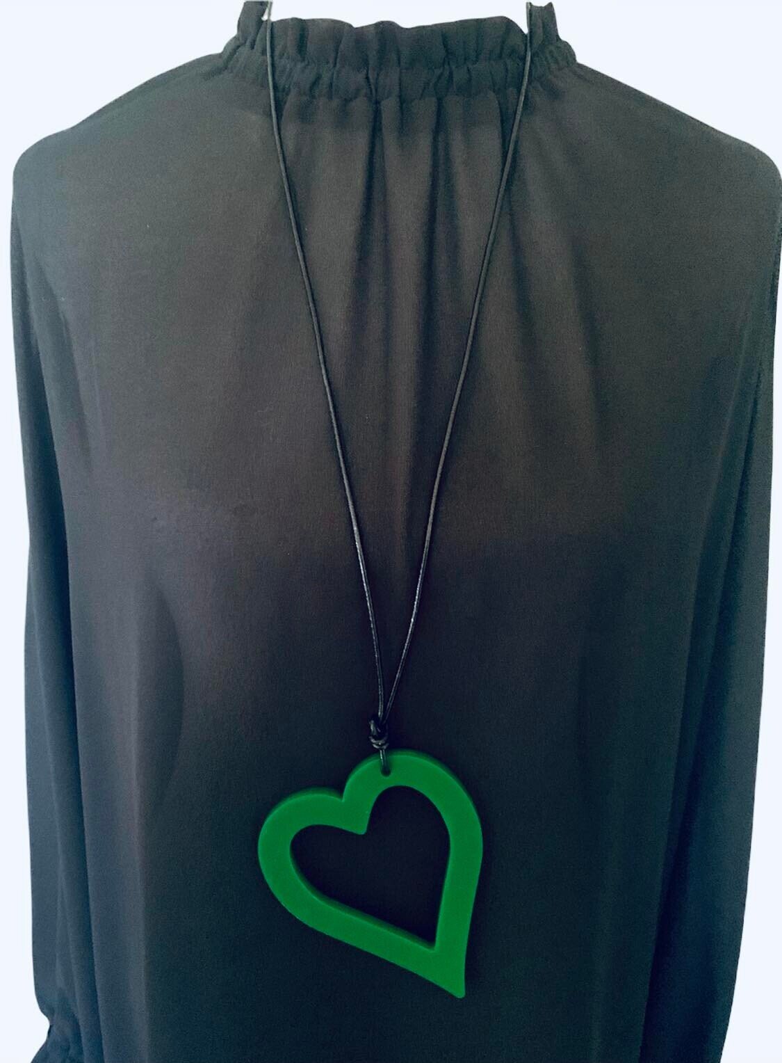 Large Green Open Heart Necklace