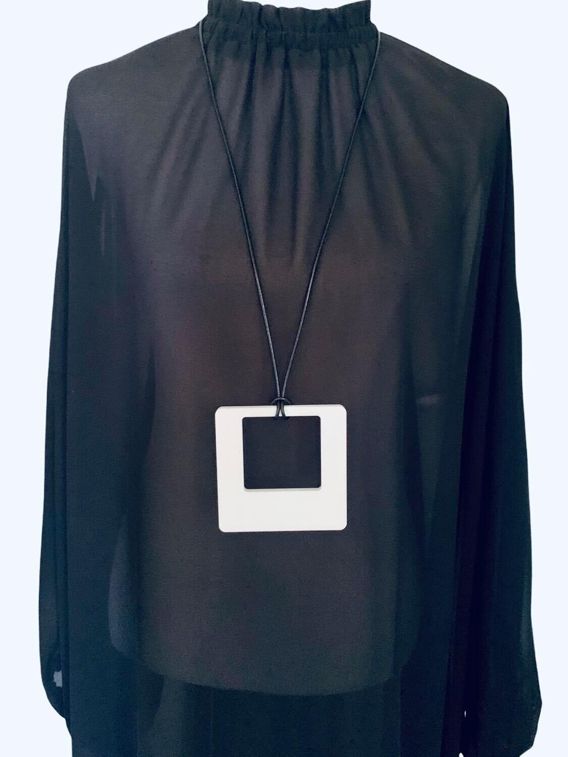Large White Retro Square Necklace