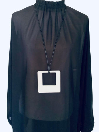 Large White Retro Square Necklace