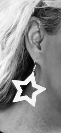 Large White Open Star Earrings