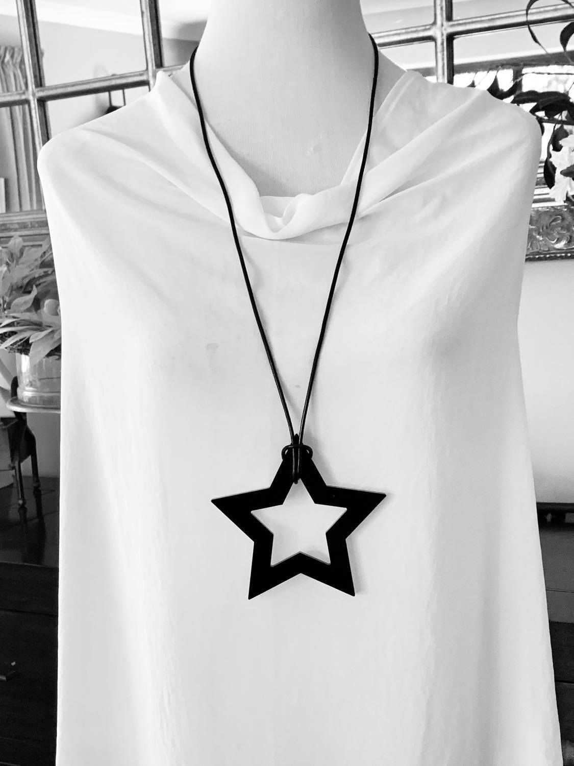 Large Black Open Star Necklace