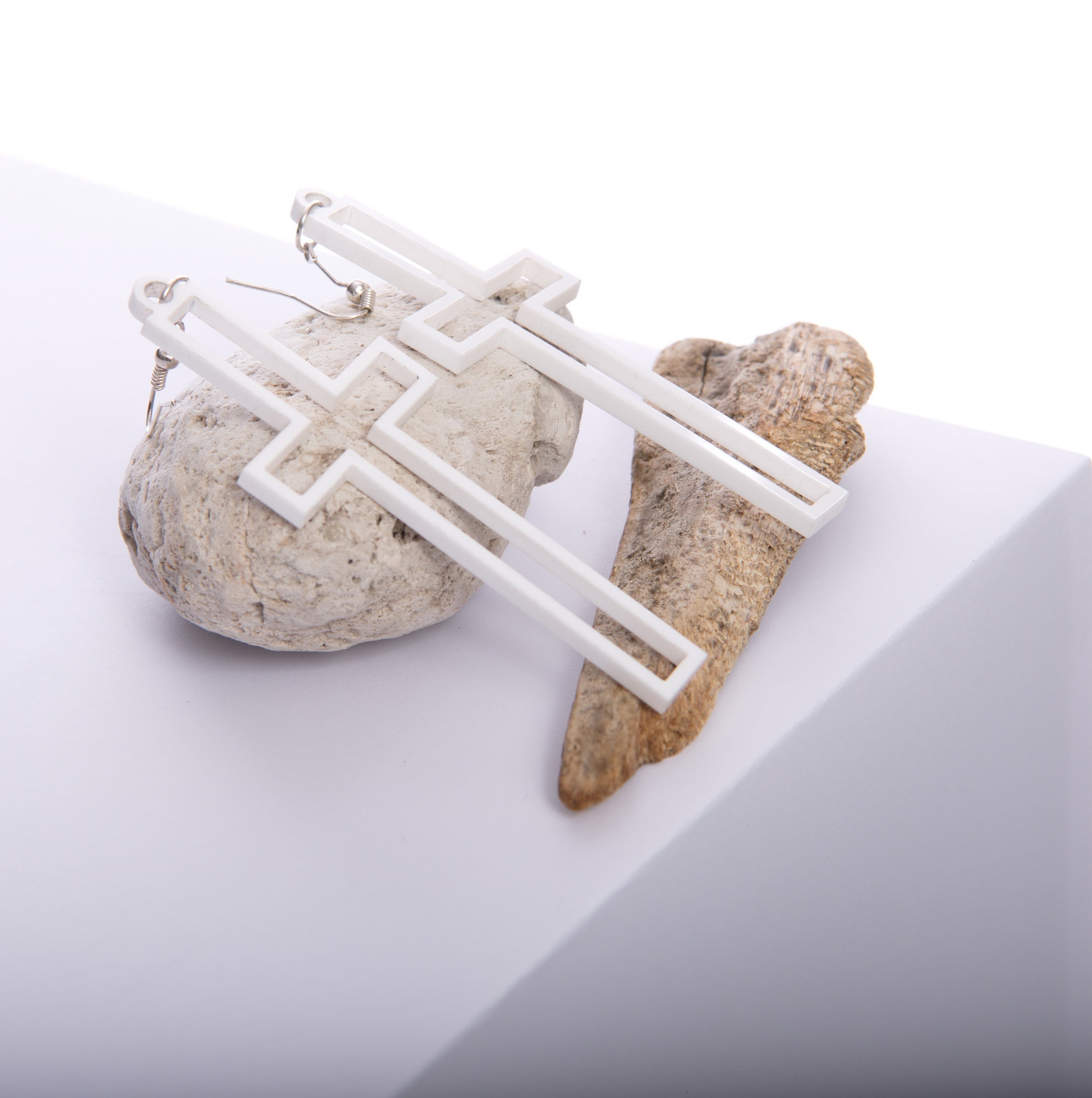 White Open Cross Earrings